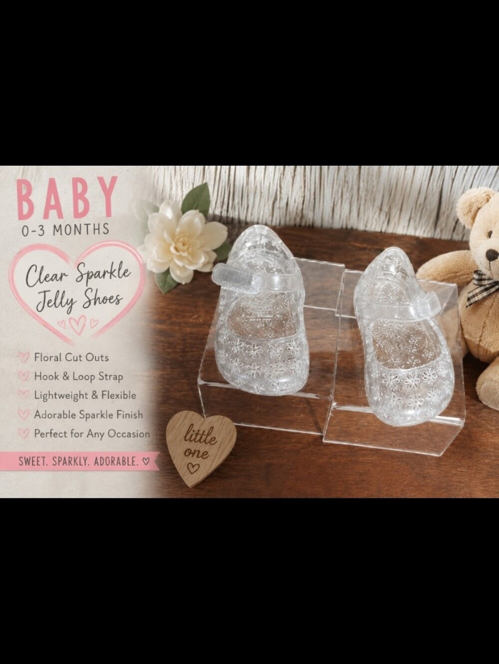 BABY  1 0-3 Months Clear W Sparkles Jelly Floral Cut Outs Hook Loop Strap